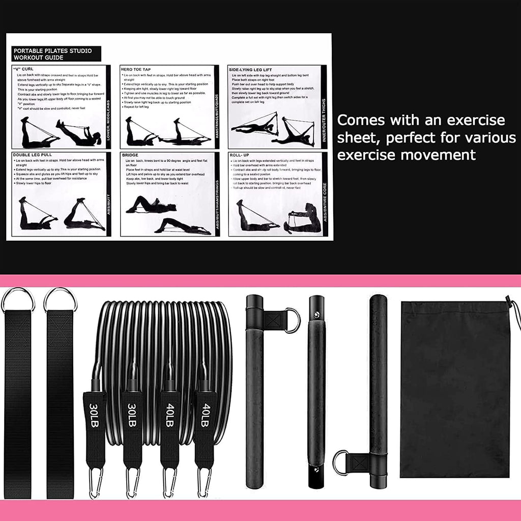 Multifunctional Pilates Resistance Bar with Elastic Bands