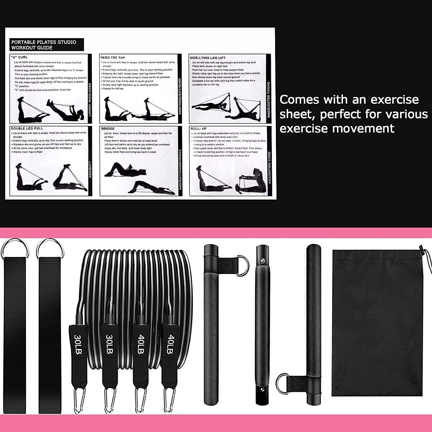 Multifunctional Pilates Resistance Bar with Elastic Bands