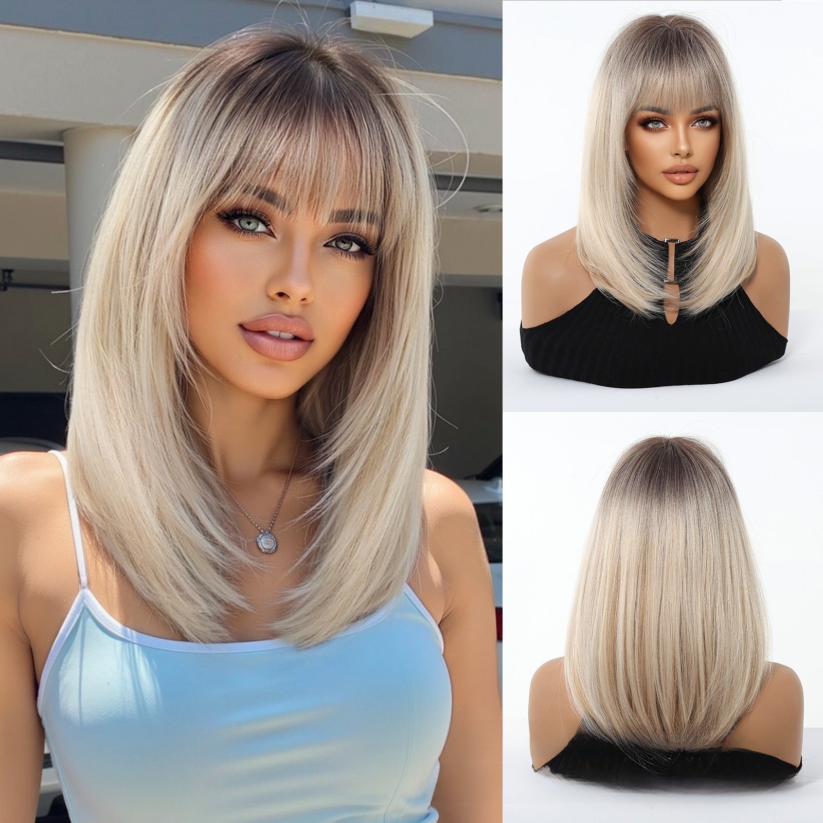 Short Straight Hair Wig with Bangs