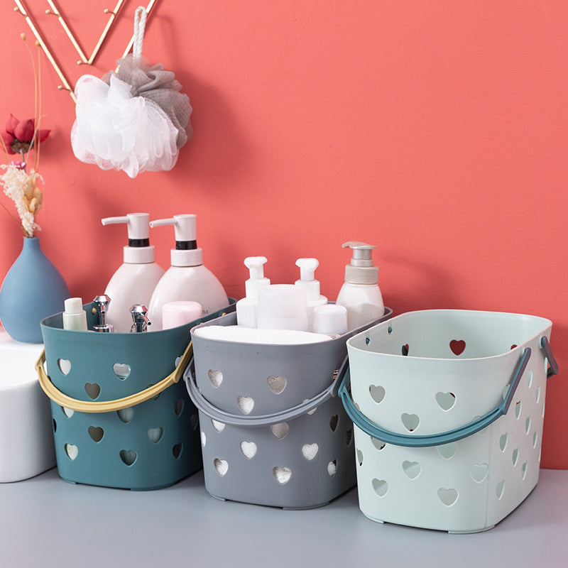Plastic Portable Heart-Shaped Bath Basket Bathroom Toiletry Storage Basket
