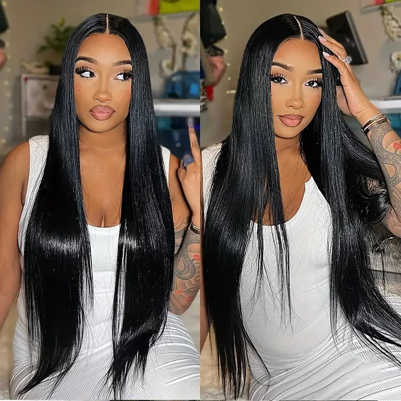 Long Straight Synthetic Hair Wig with Front Lace