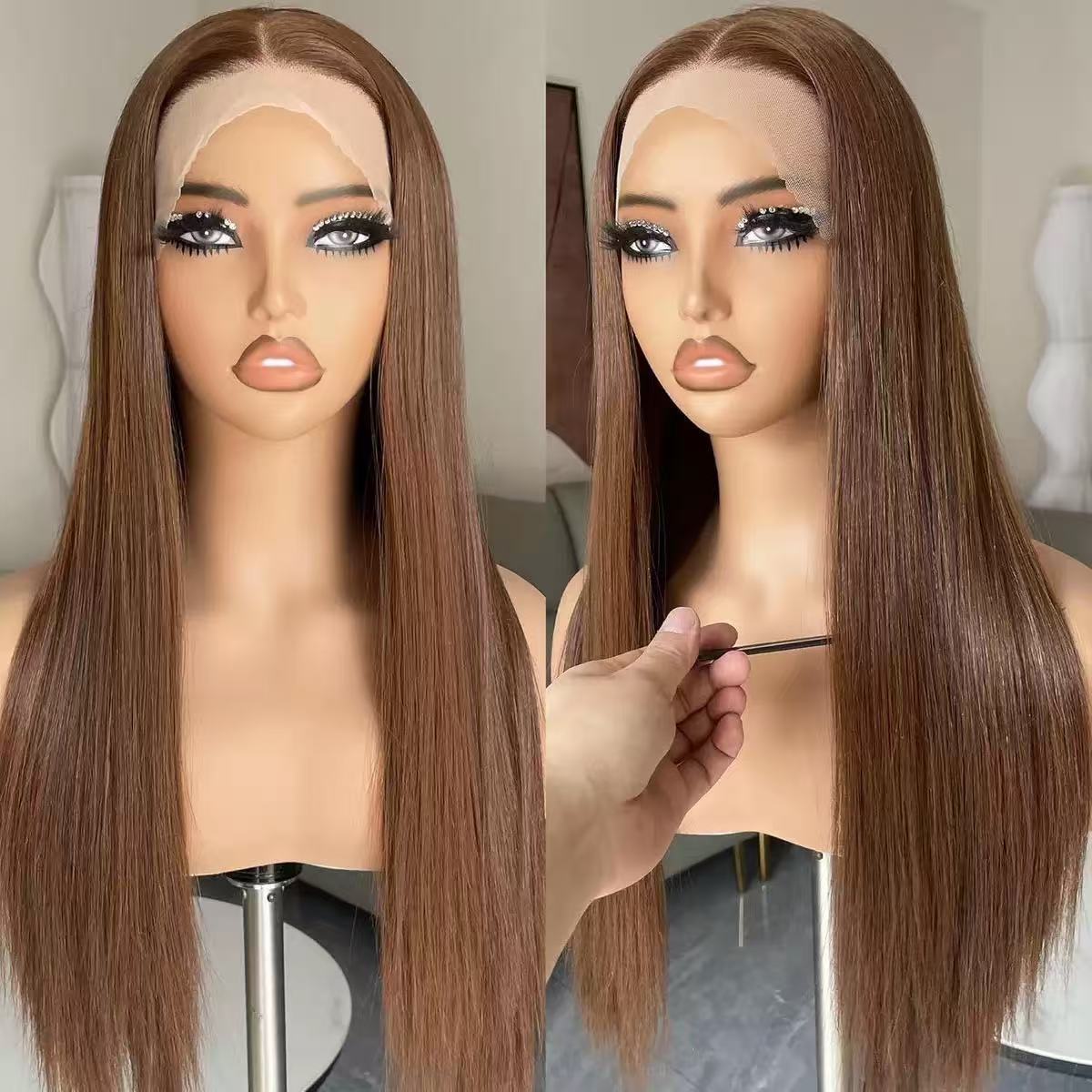 Long Straight Synthetic Hair Wig with Front Lace
